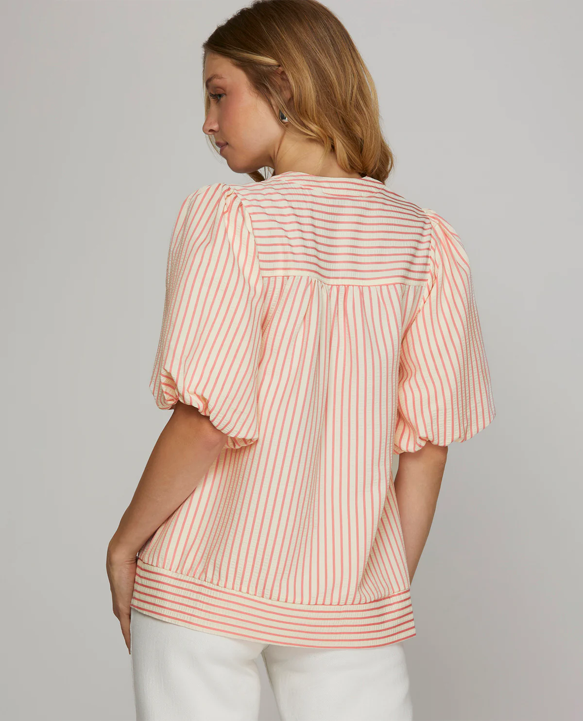 She And Sky Bubble Sleeve Top Pink - Image 2