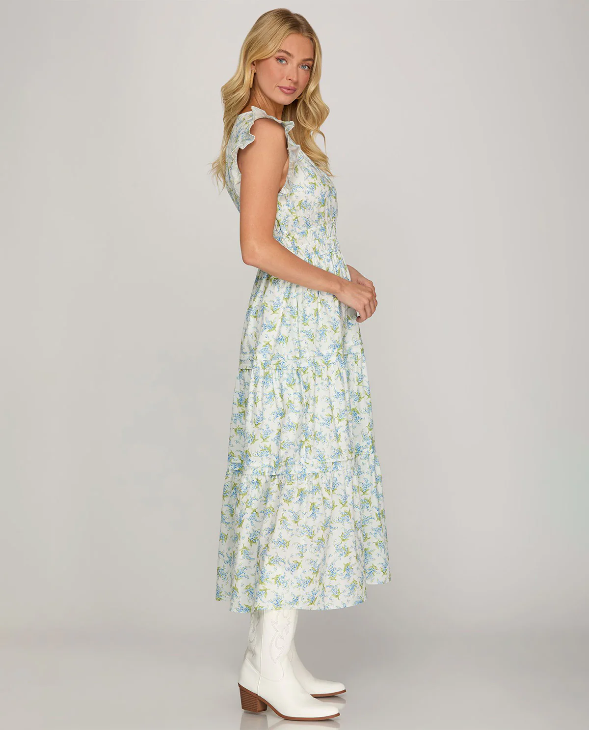 She and Sky Floral Print Tiered Dress White - Image 2