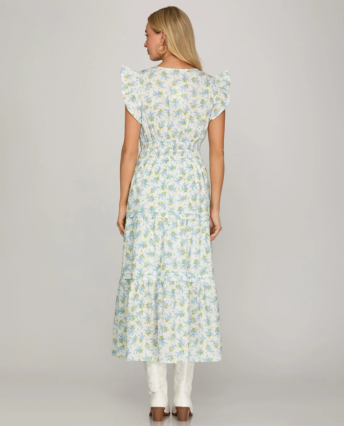 She and Sky Floral Print Tiered Dress White - Image 4