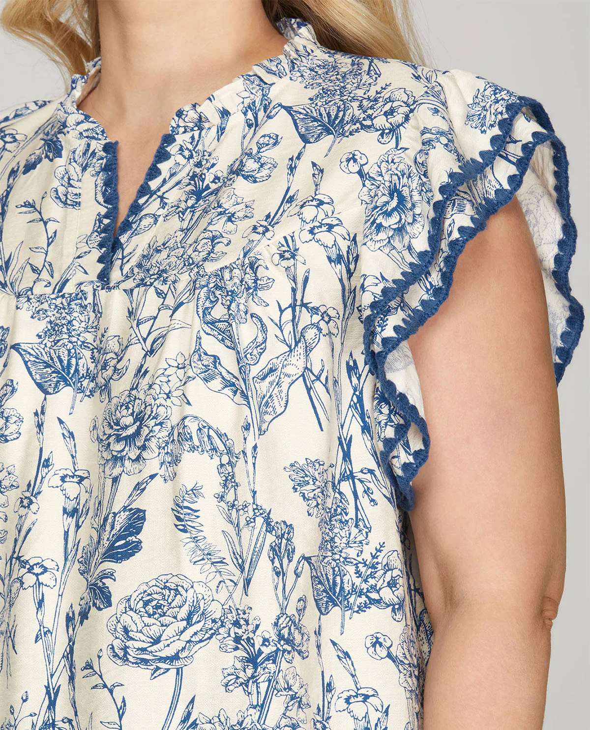 She And Sky Print Top with Contrast Stitch Blue - Image 2