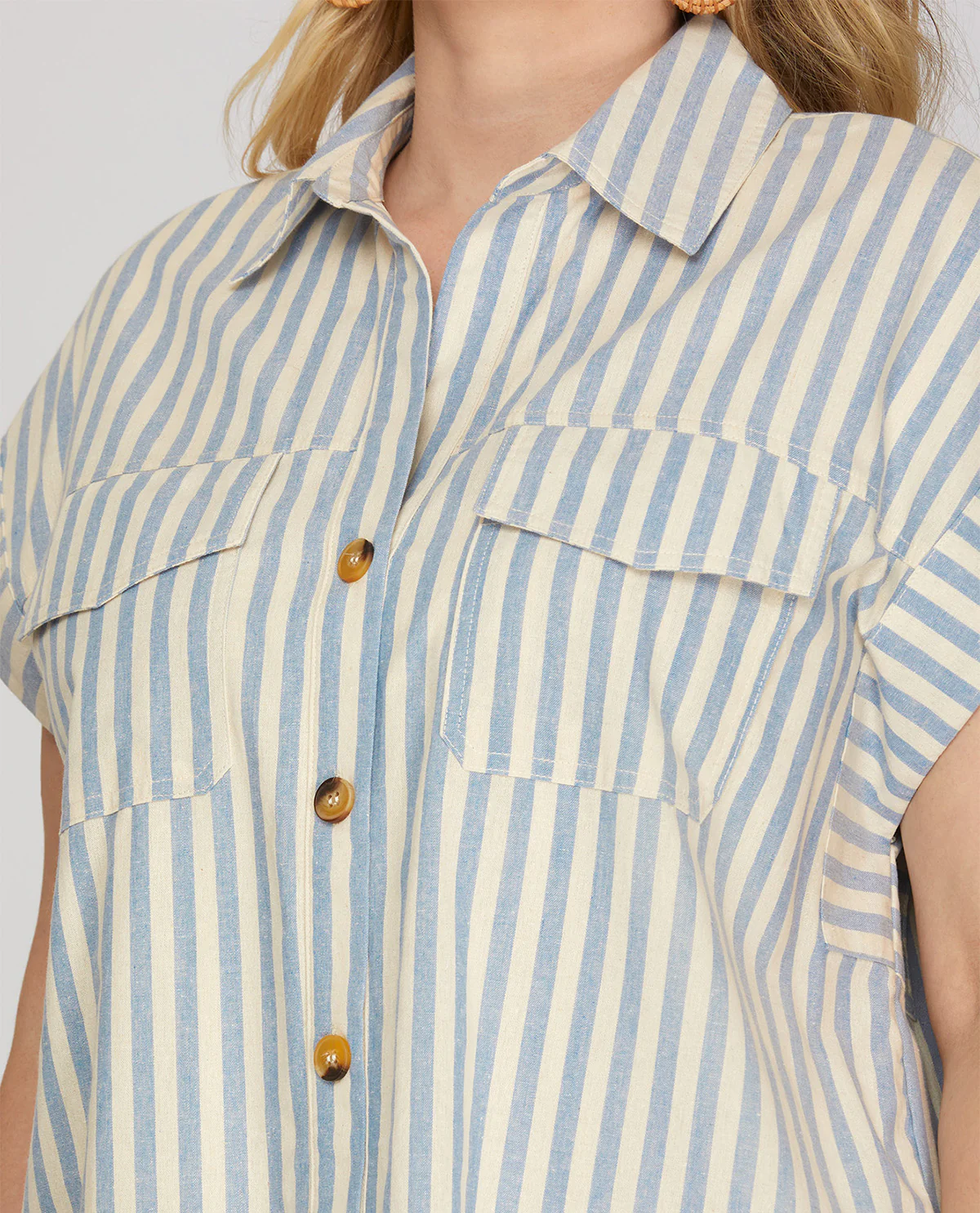 She And Sky Stripe Button Down Dress Lt Blue - Image 2