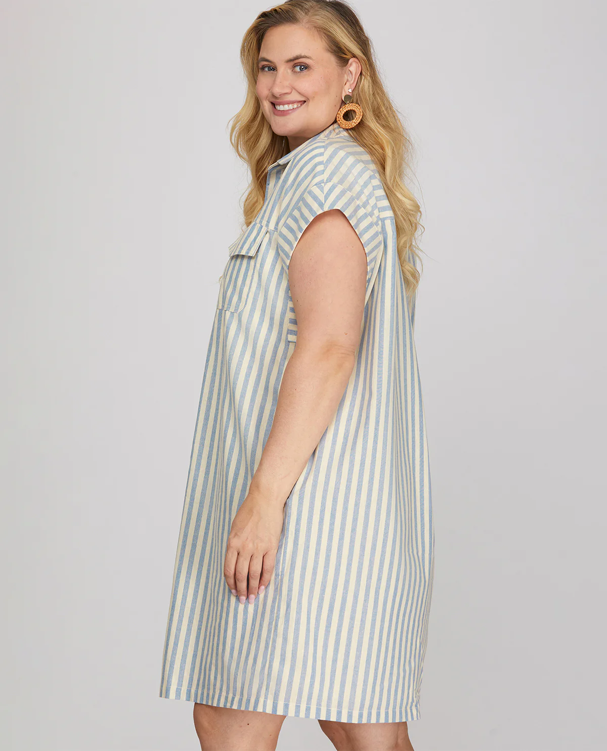She And Sky Stripe Button Down Dress Lt Blue - Image 3