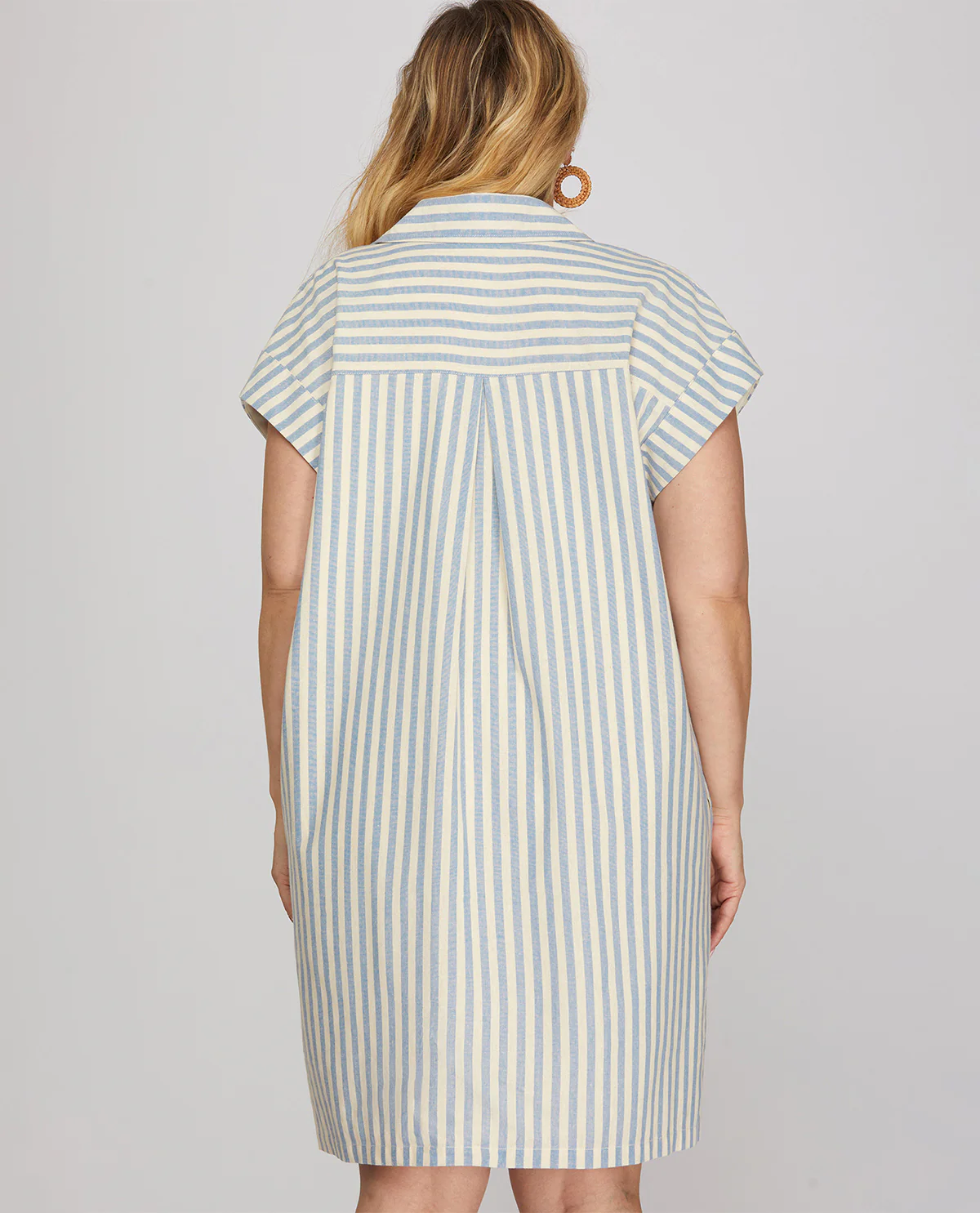 She And Sky Stripe Button Down Dress Lt Blue - Image 4