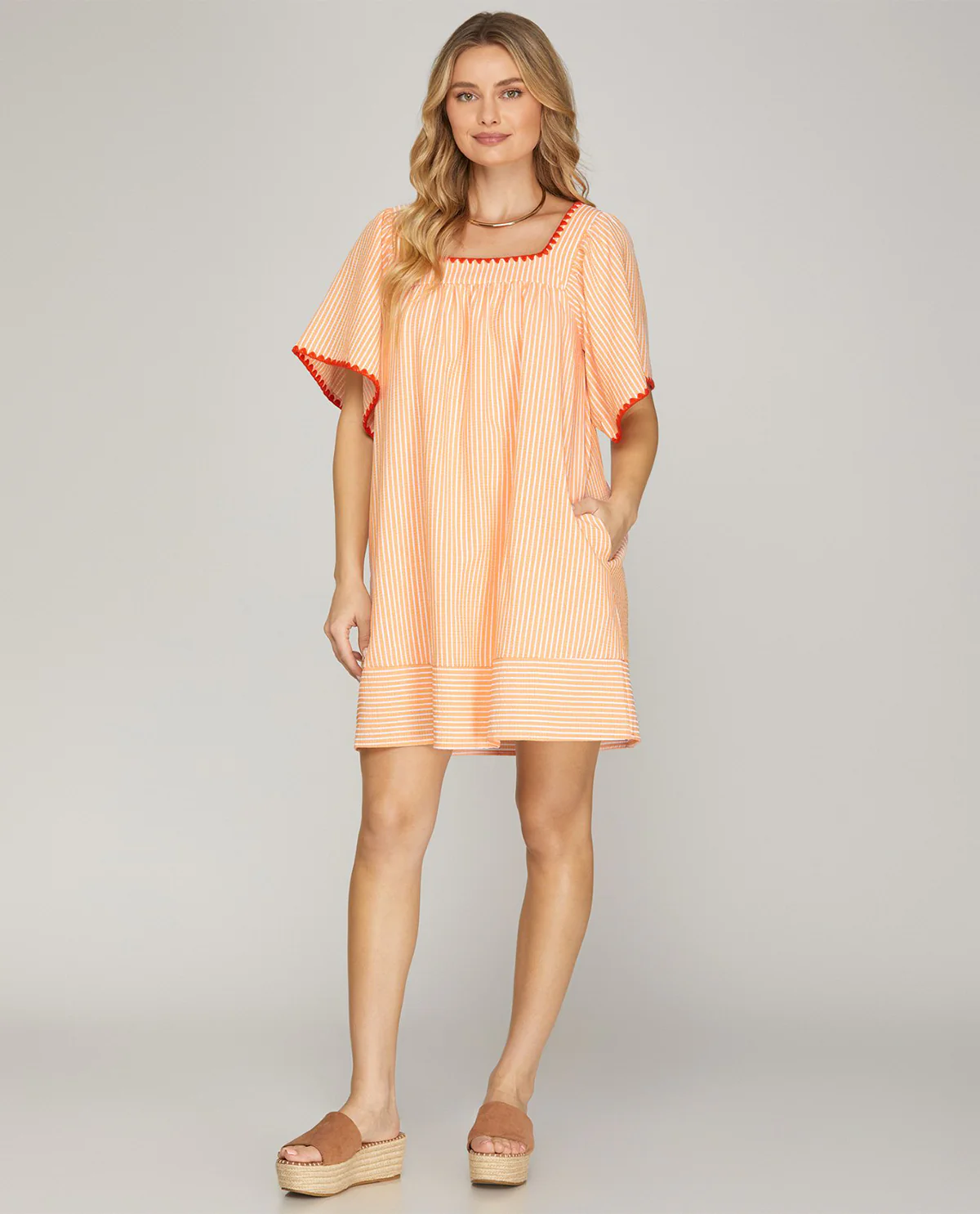 She And Sky Square Neck Dress Apricot