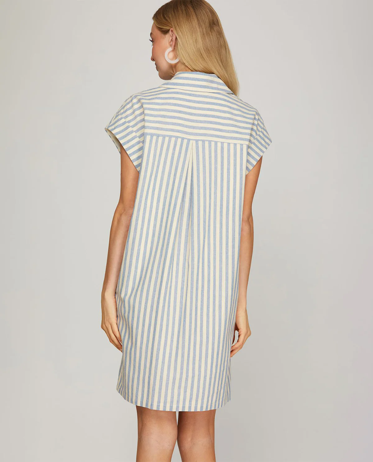 She And Sky Stripe Button Down Dress Lt Blue - Image 2