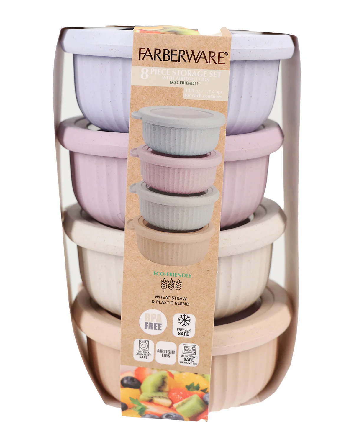 Set Of 4 Wheat Straw Round Ribbed Containers with Lids - Image 2