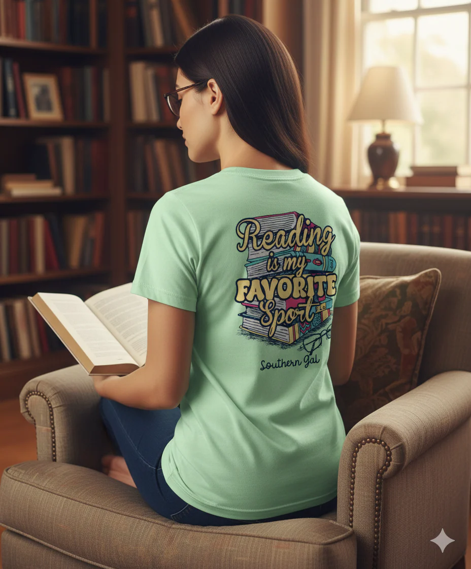 Southern Gal Reading Is My Favorite Sport Short Sleeve Screen Tee Mint - Image 2