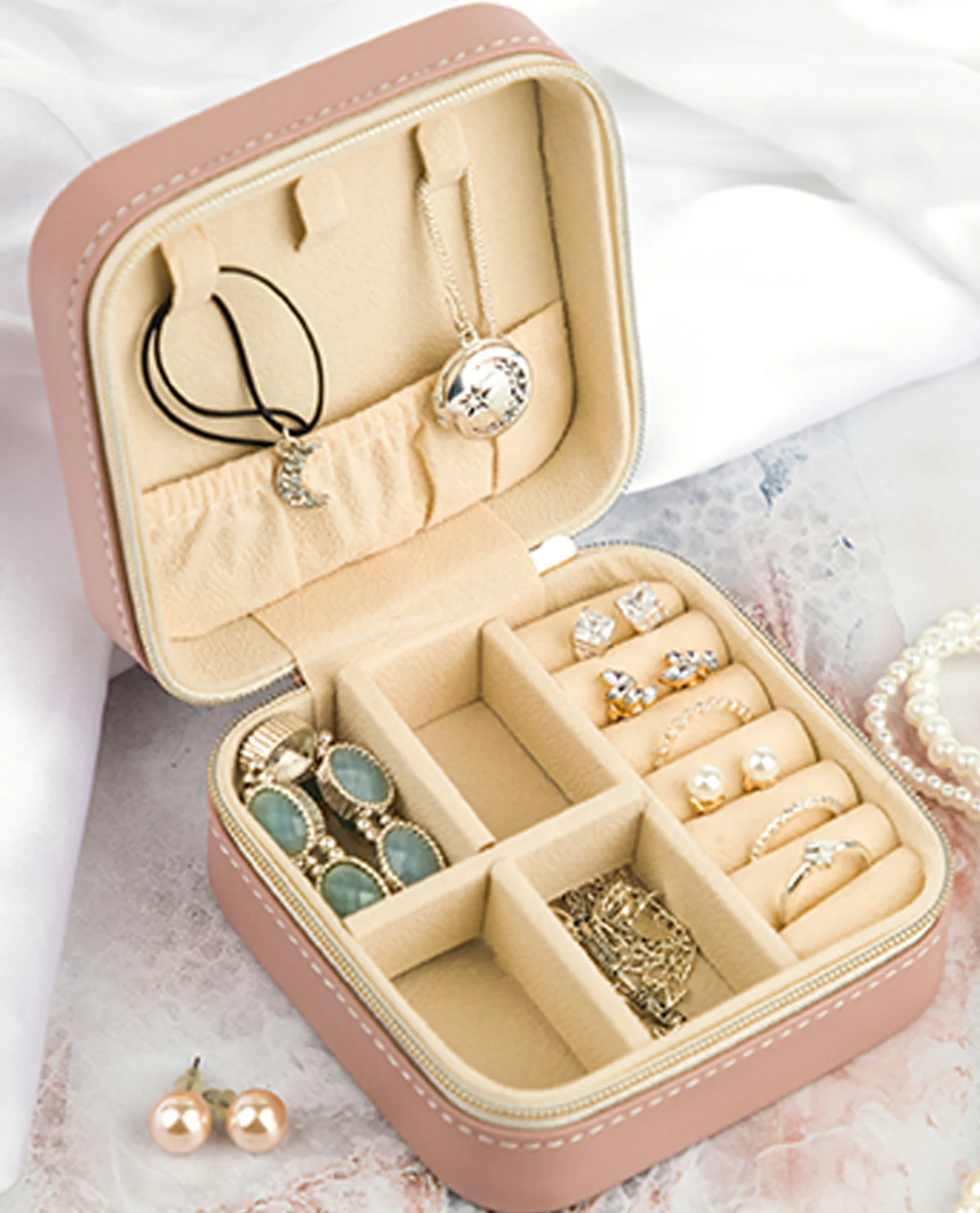 Mini Printed Travel Jewelry Organizer Metallic Rose - Image 3