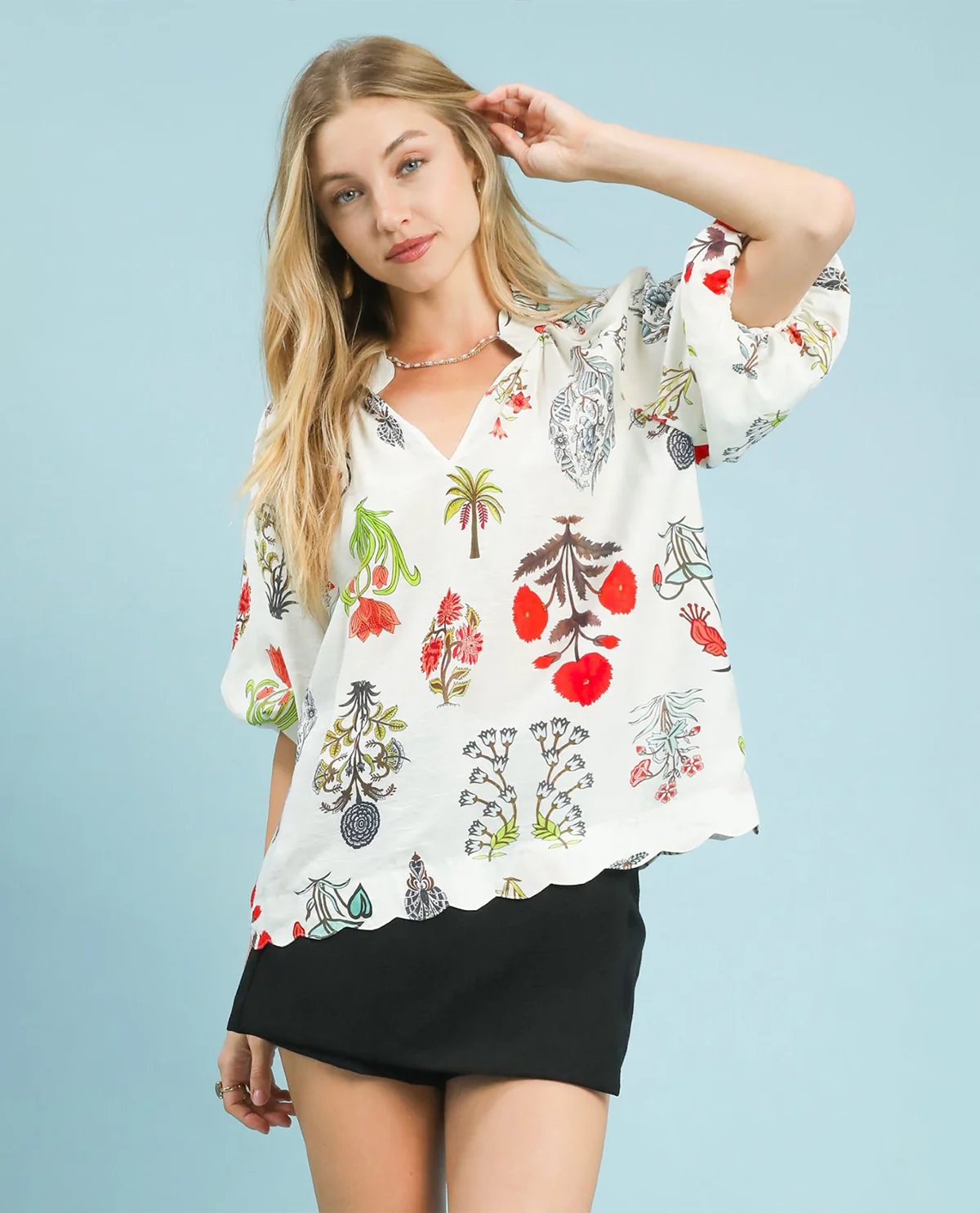 Umgee Floral Encyclopedia Print Blouse - Image 2