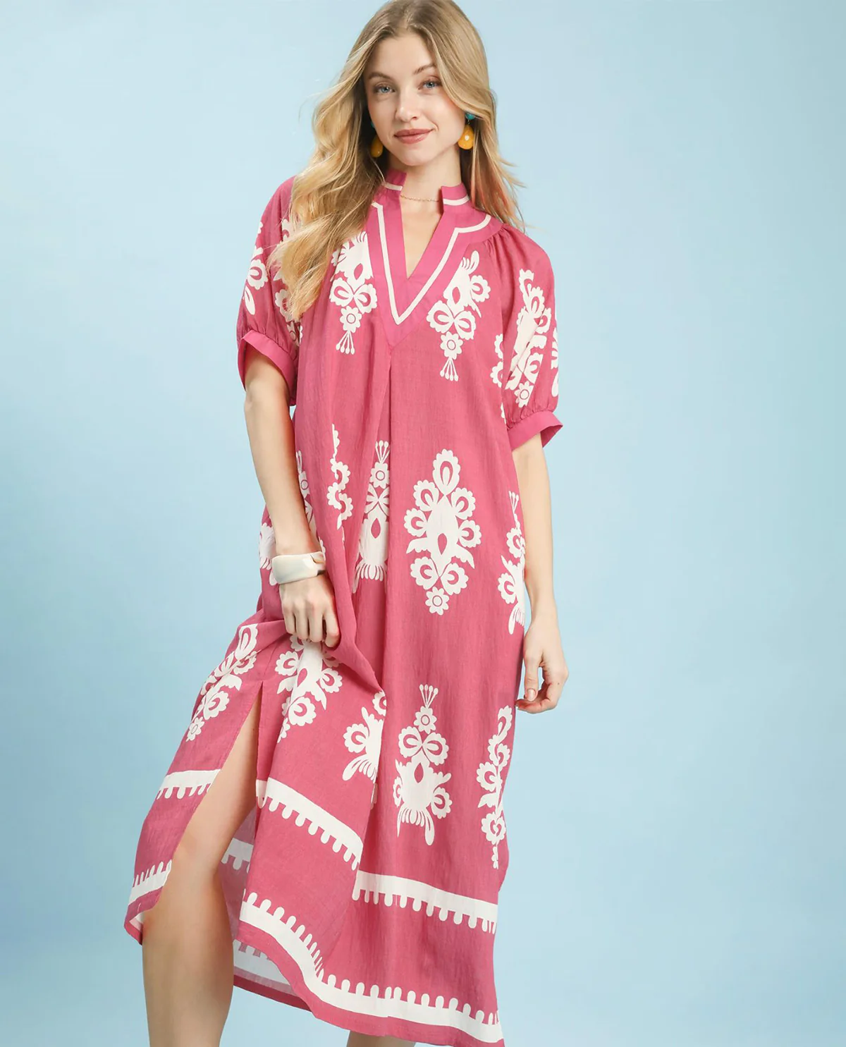 Umgee 2 Tone Border Print Dress - Image 2