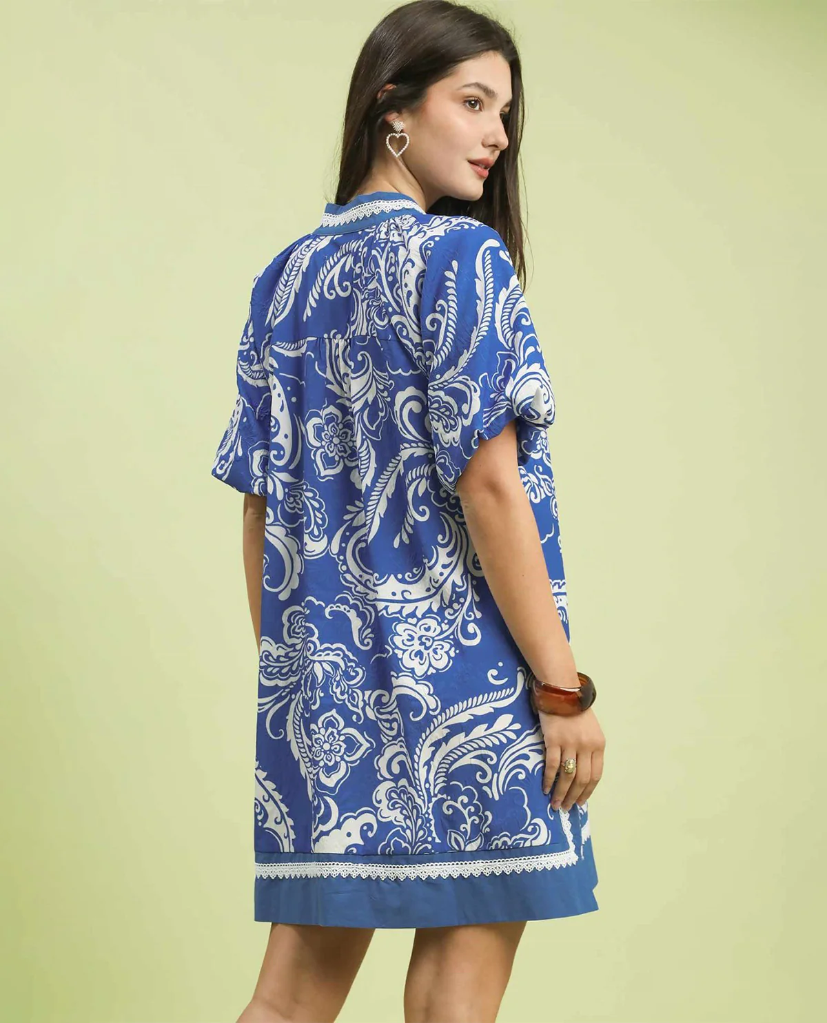 Umgee 2 Tone Print Dress Blue/Cream - Image 3