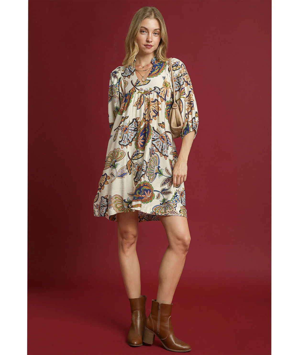 Umgee Abstract Floral Print Dress - Image 2