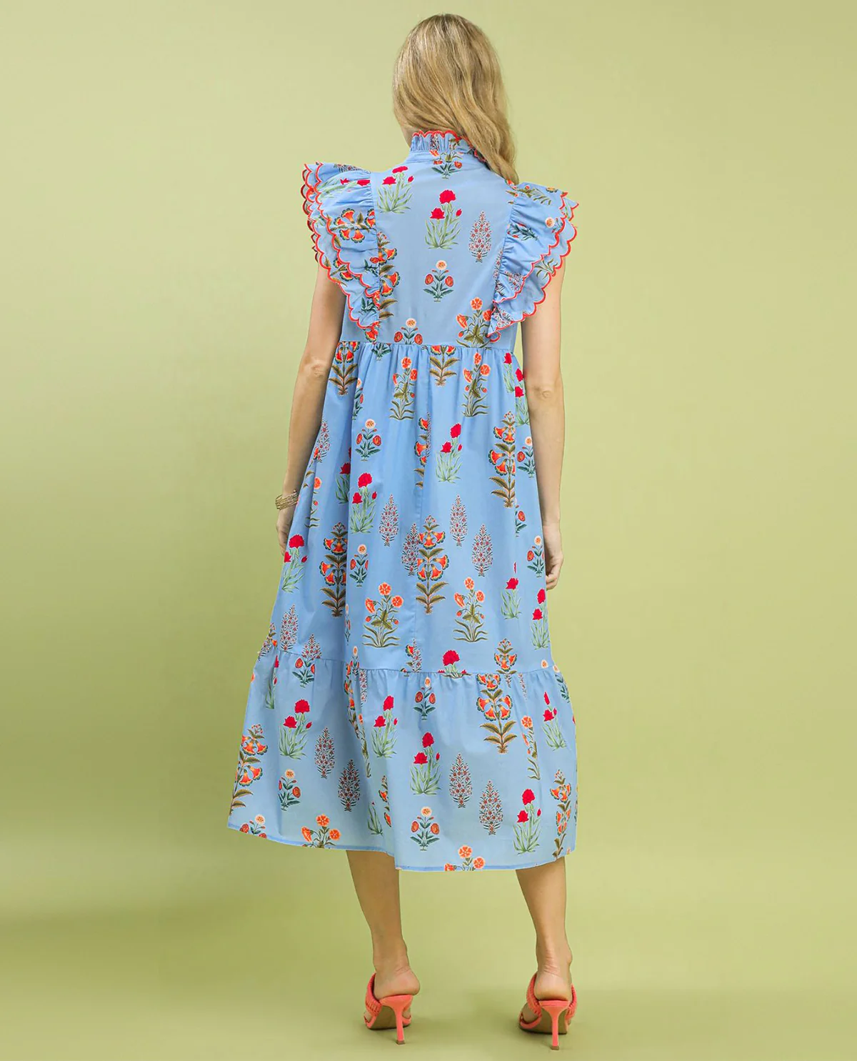 Umgee Block Floral Midi Dress Light Blue - Image 3