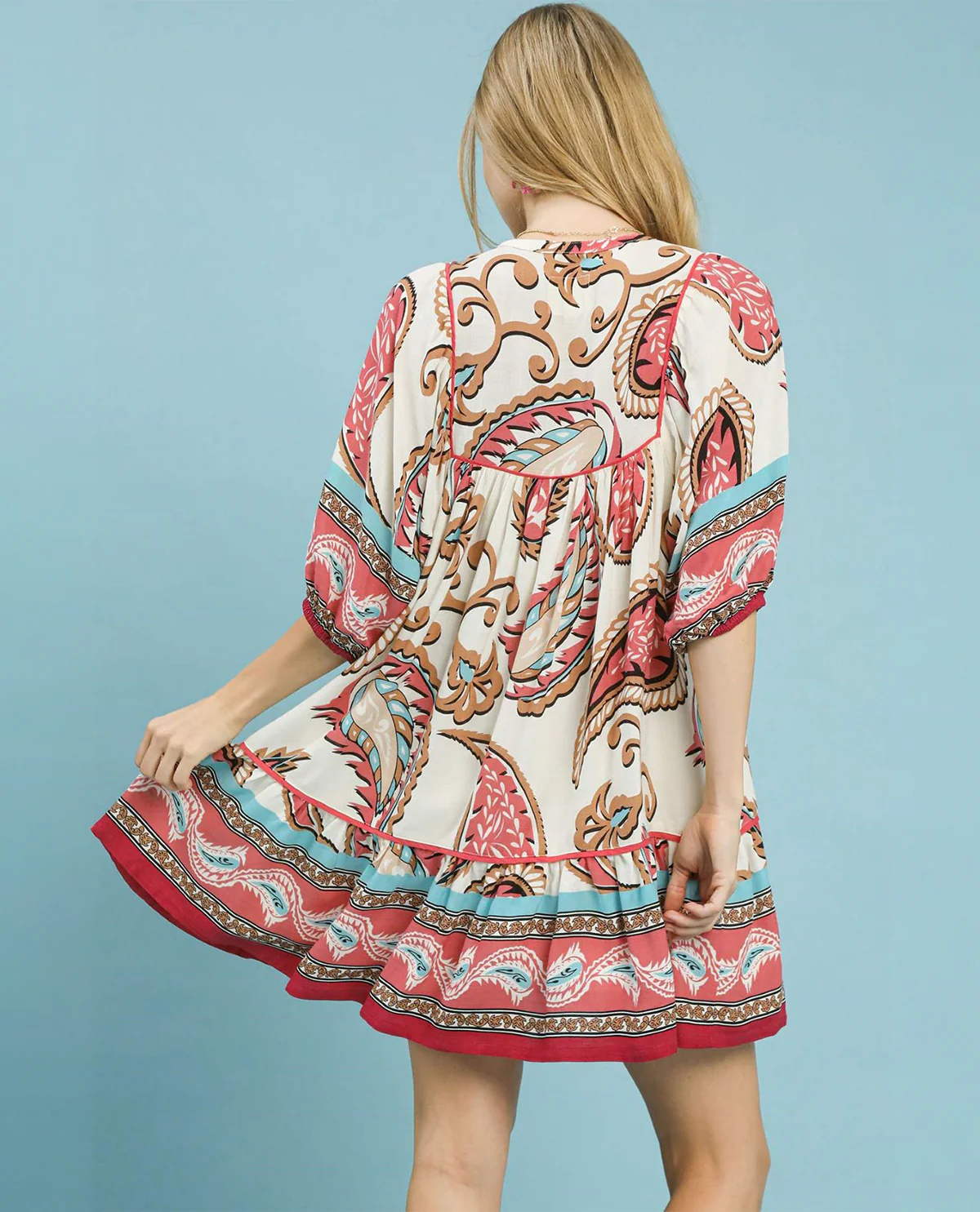 Umgee Boho Paisley Tassel Tiered Dress - Image 3