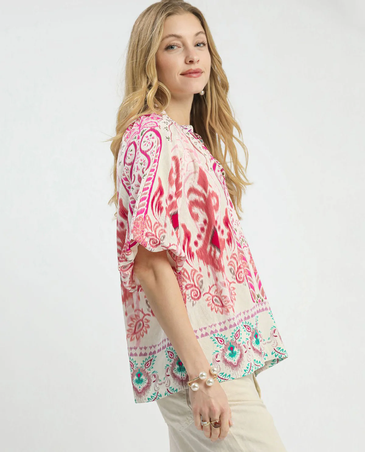 Umgee Border Print Vneck Top - Image 2