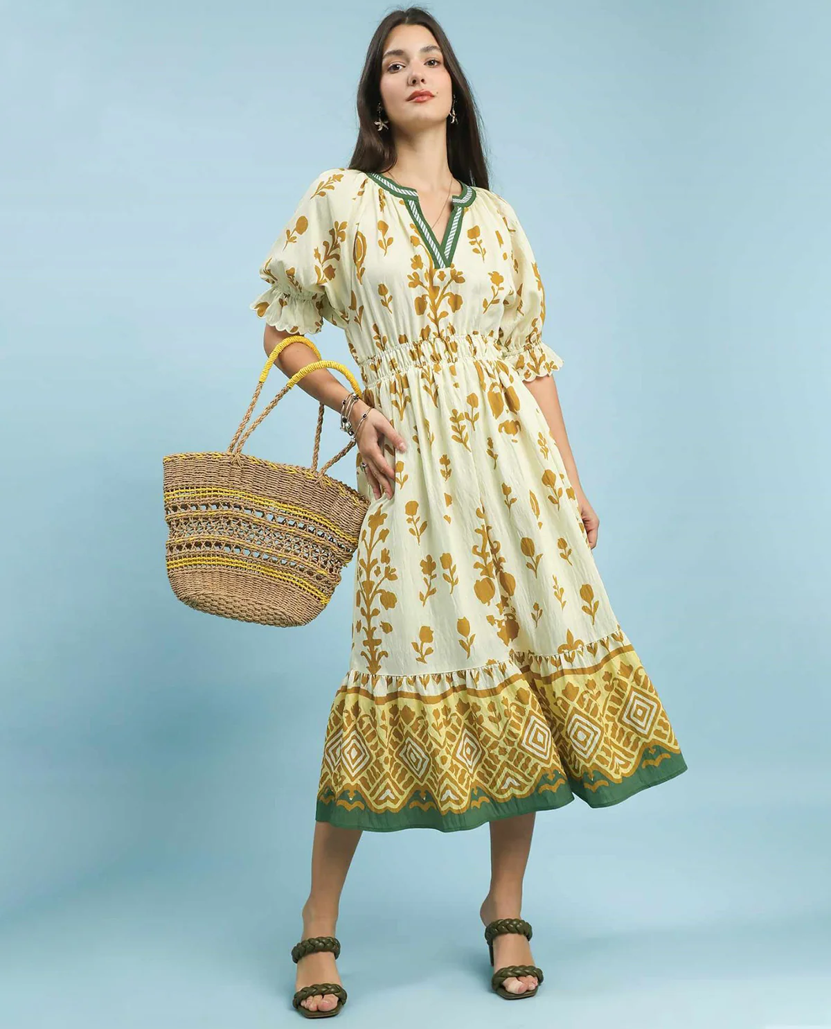 Umgee Border Print Dress Butter - Image 2