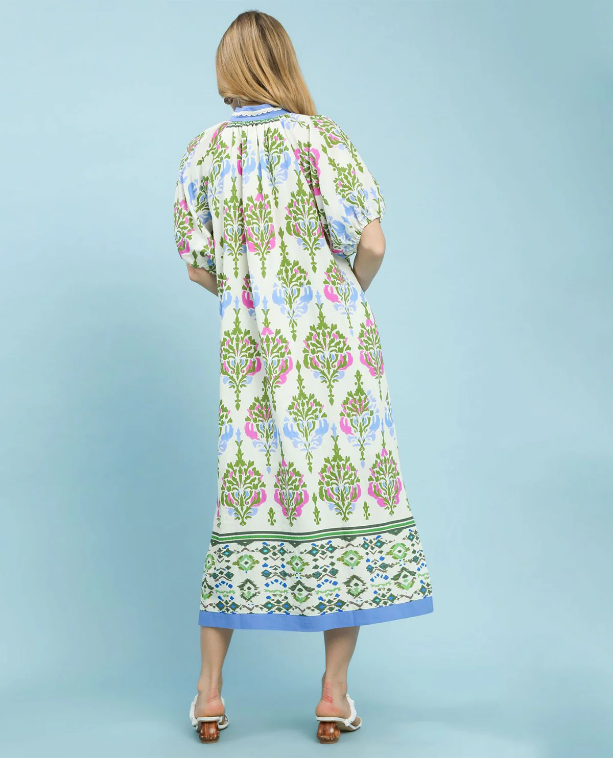Umgee Border Print Dress With Lace Cream - Image 3