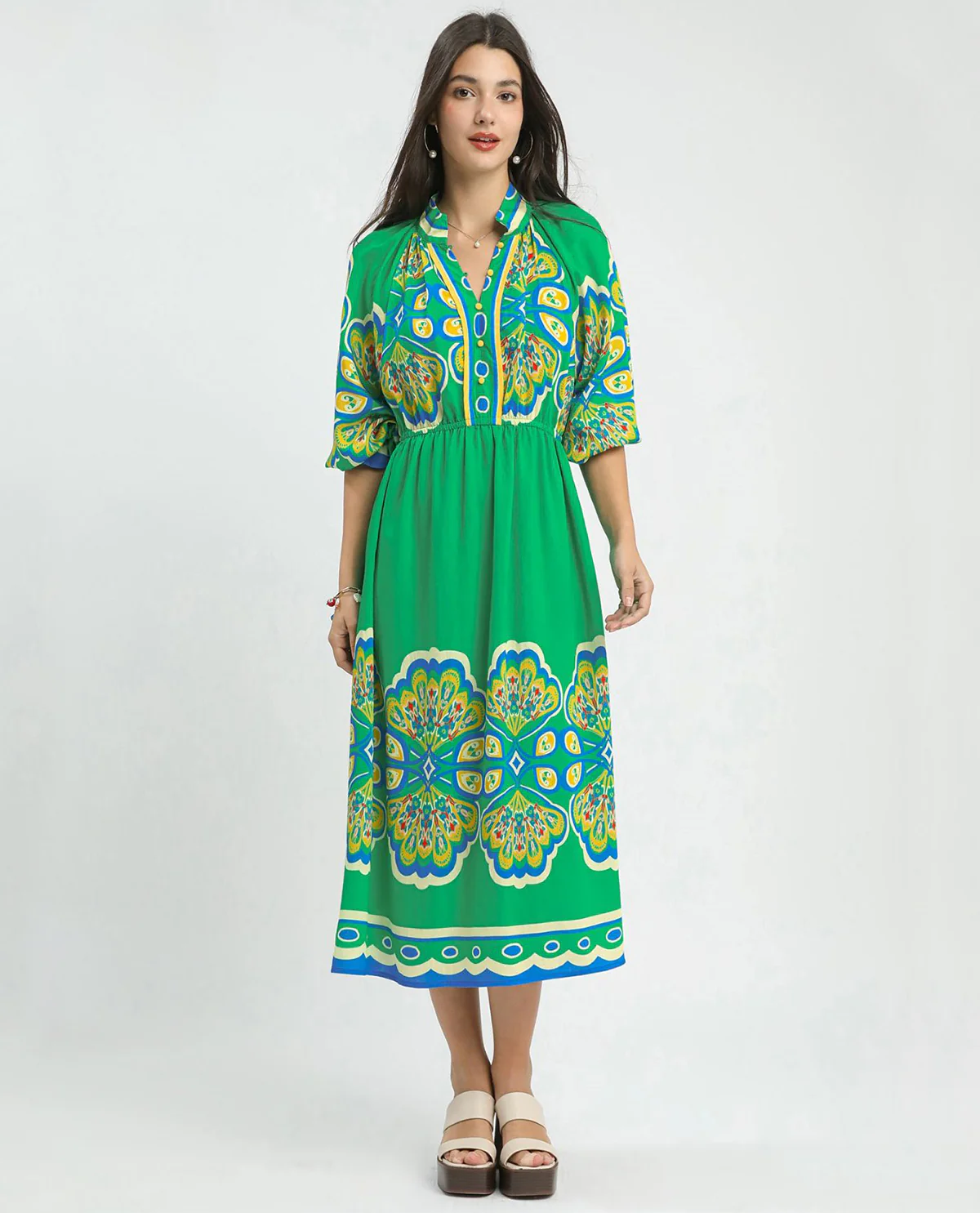Umgee Border Print Midi Dress - Image 5