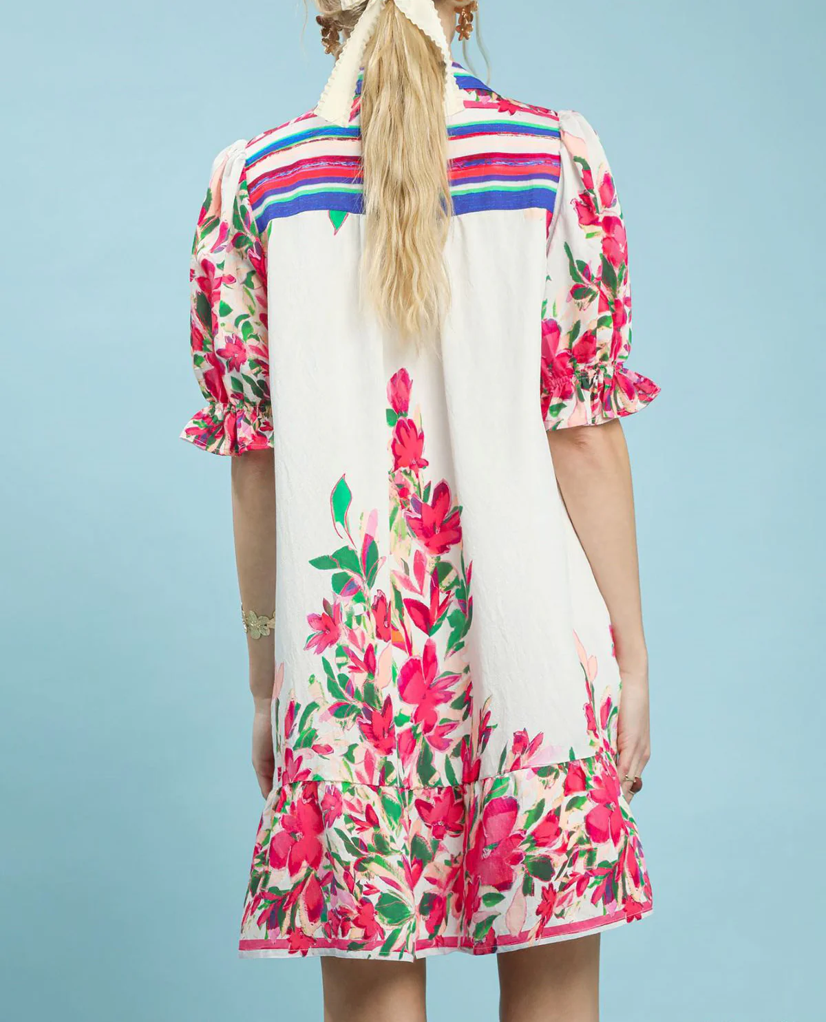 Umgee Collar V-Neck Ruffle Dress Rose - Image 3