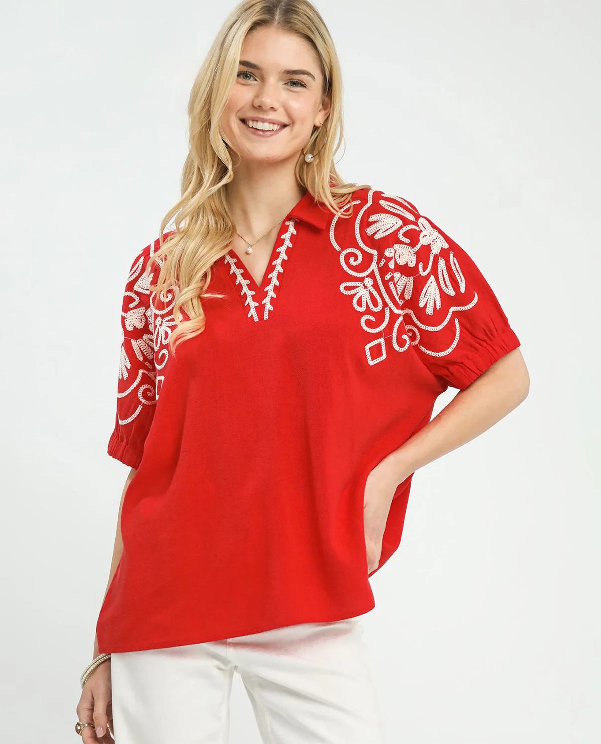Umgee Embroidered Short Sleeve Blouse - Image 2