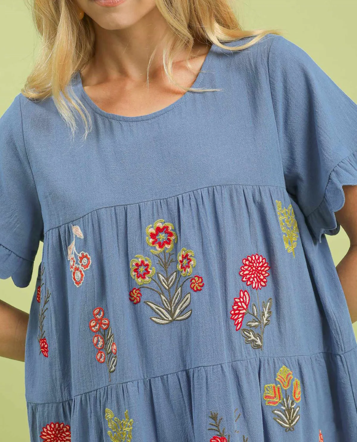 Embroidered Tiered Babydoll Dress - Image 4