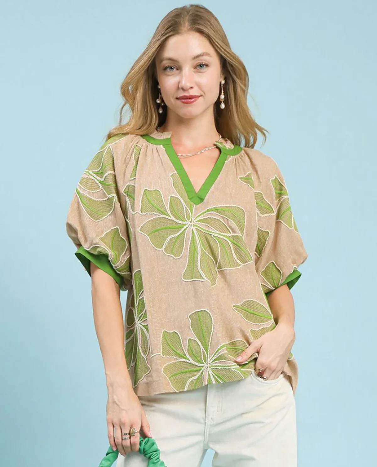Floral Embroidered Top with Contrast Trim - Image 2