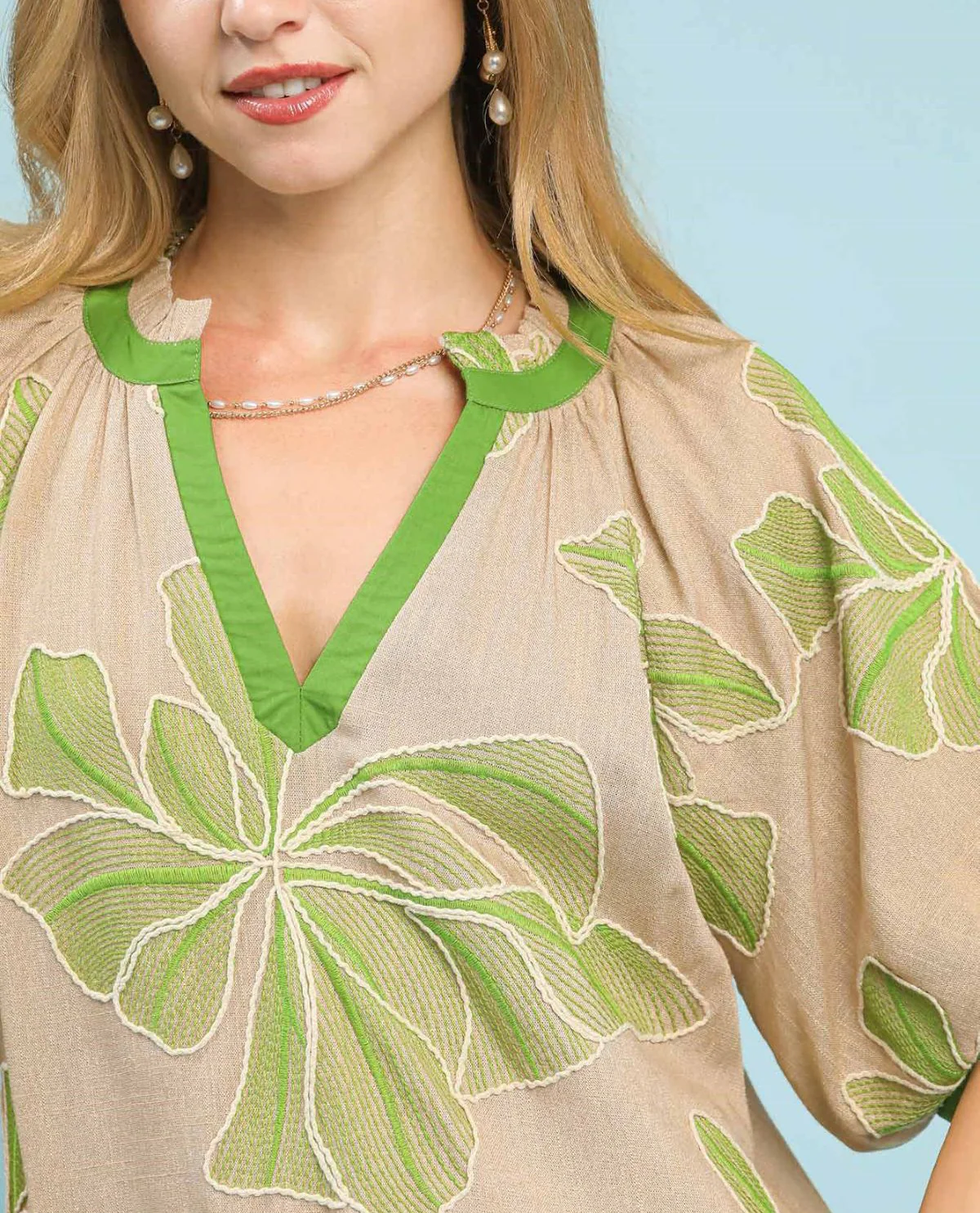 Floral Embroidered Top with Contrast Trim - Image 4