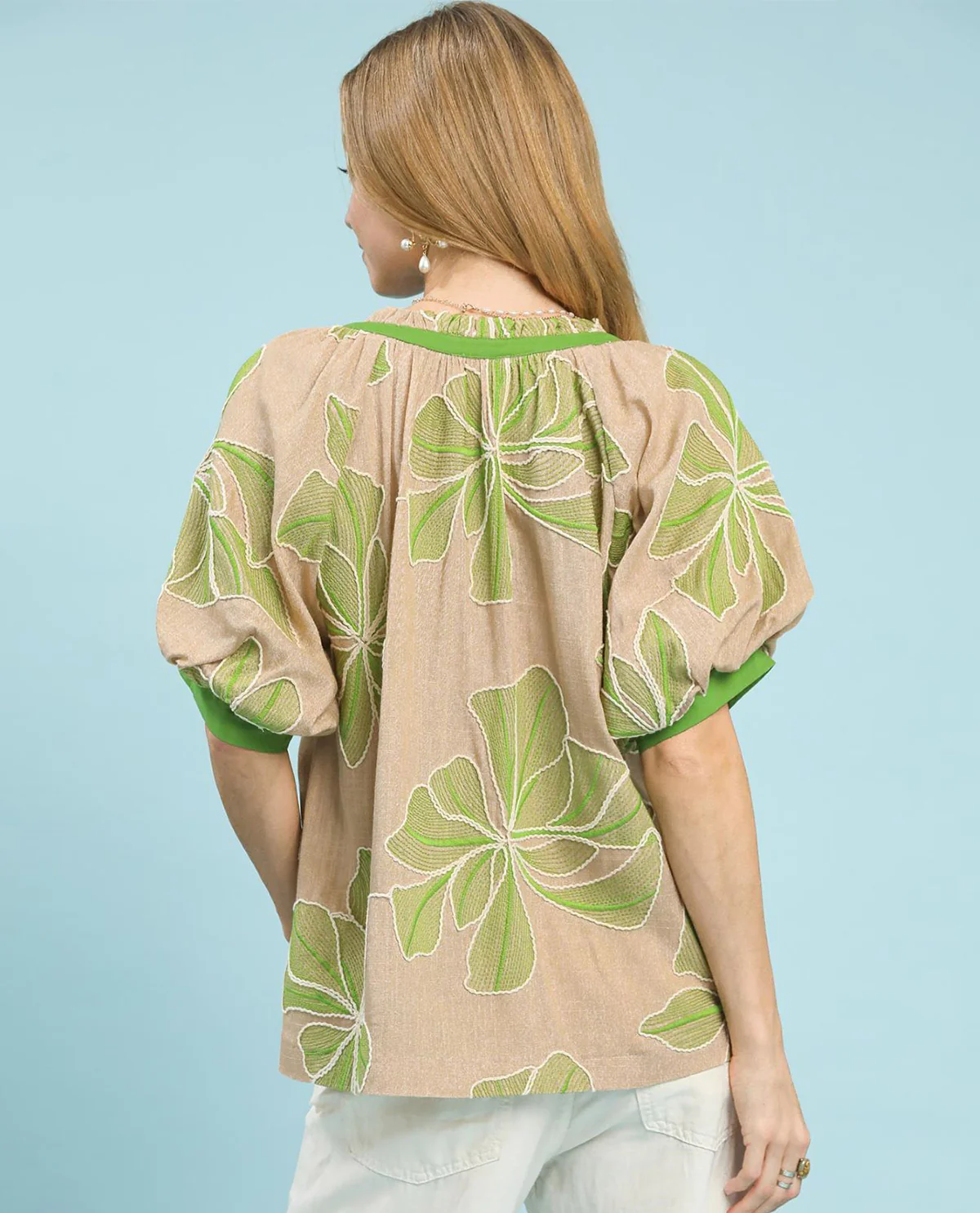Floral Embroidered Top with Contrast Trim - Image 5