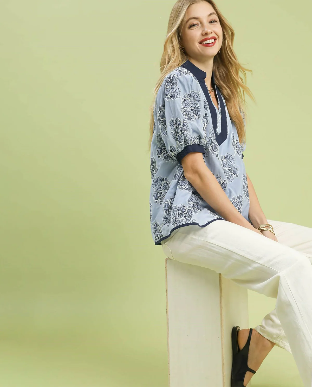Umgee Embroidered V-Neck Top - Image 2