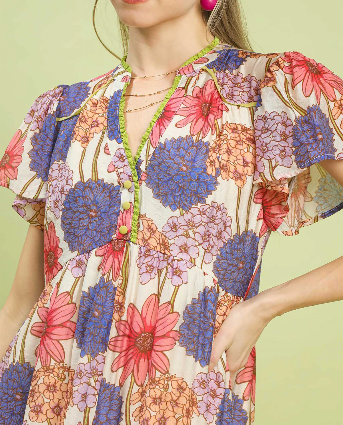Umgee Floral Button Front Dress Pink - Image 2