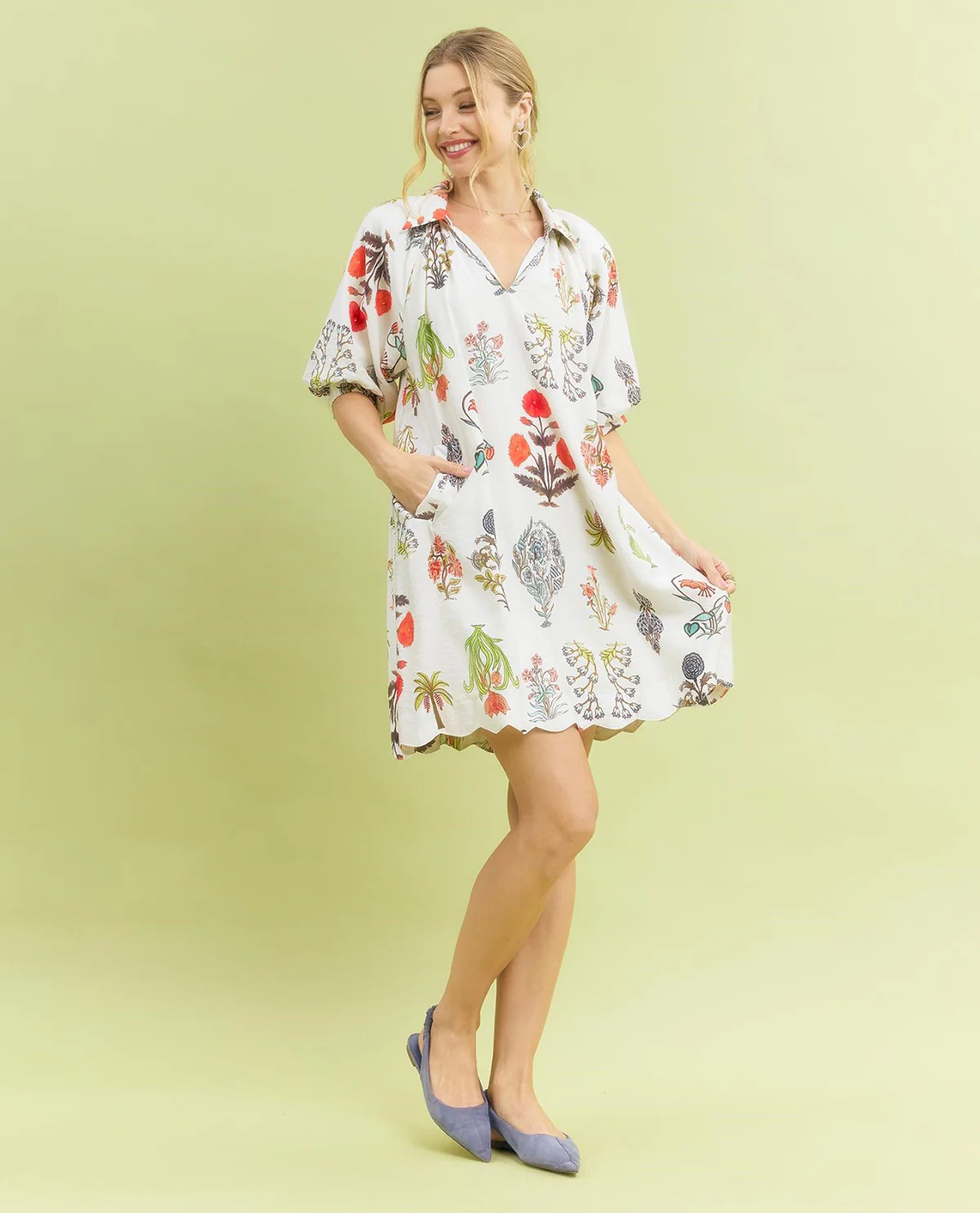 Umgee Floral Encyclopedia Print Mini Dress - Image 3