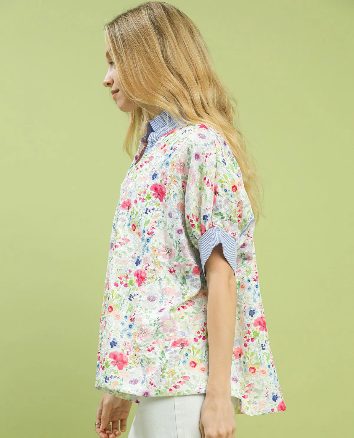 Floral Button Down High Neck Print Top - Image 5
