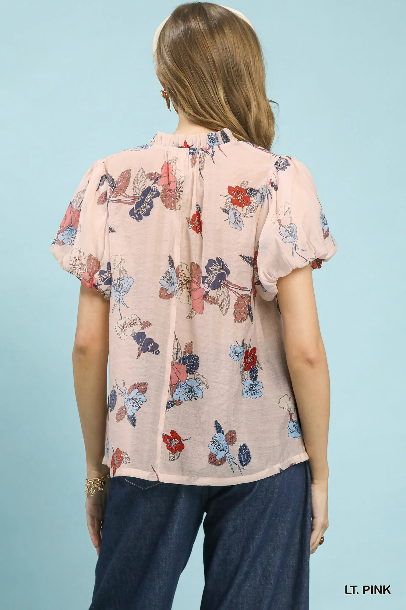 Umgee Floral Print Lace Trim Top Pink - Image 2