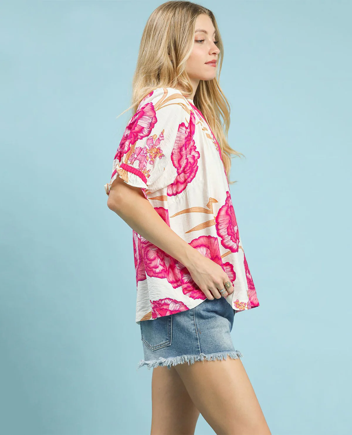 Umgee Floral Print Top With Contrast Detail - Image 2