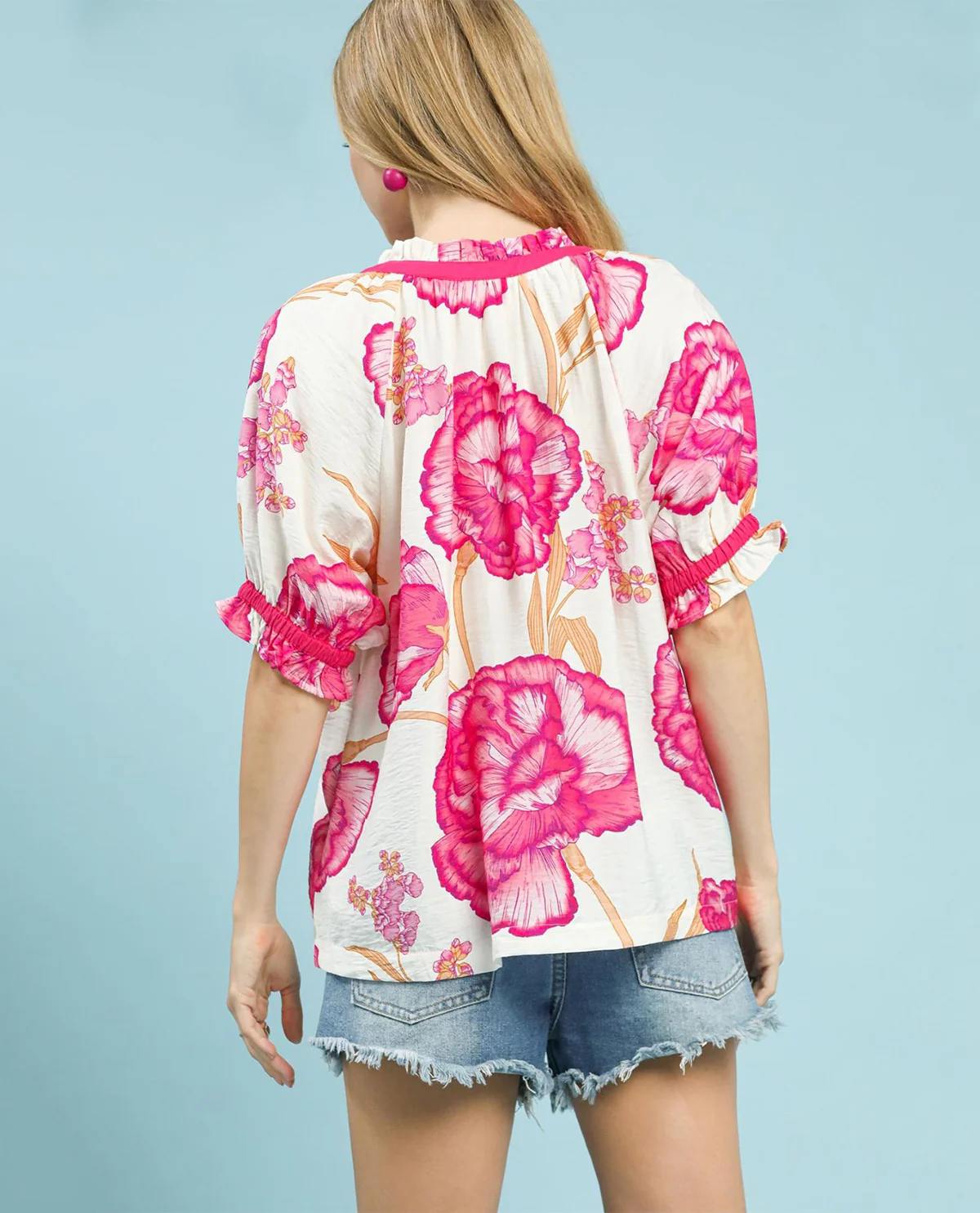 Umgee Floral Print Top With Contrast Detail - Image 3