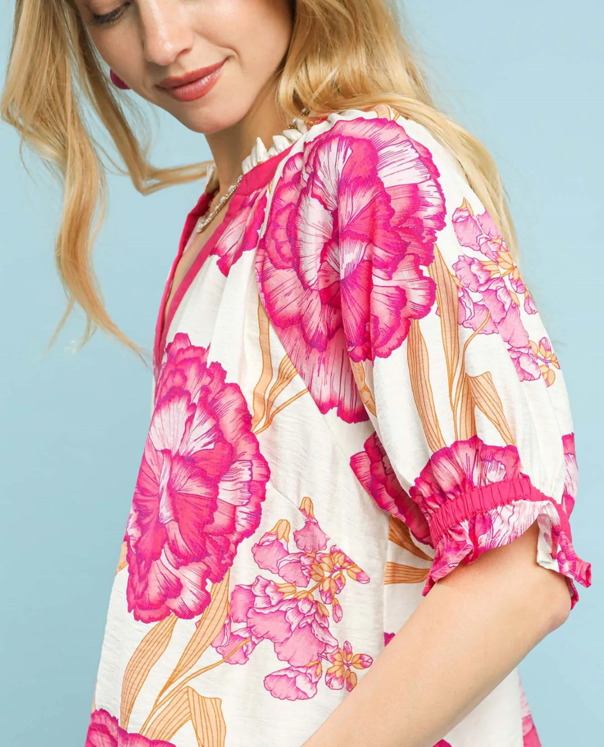 Umgee Floral Print Top With Contrast Detail - Image 4