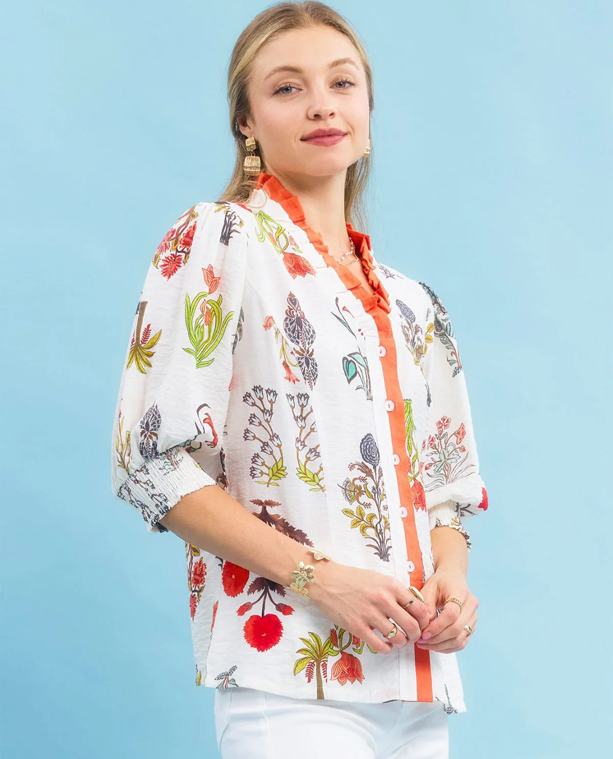 Umgee Floral Encyclopedia Print Button Down Top - Image 2