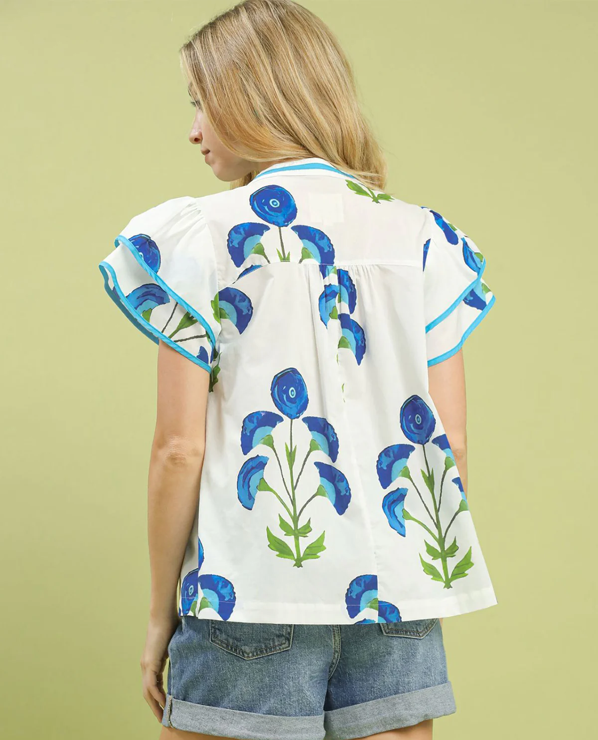 Blossom Meadow Print Top with Short Flutter Sleeves - Image 2