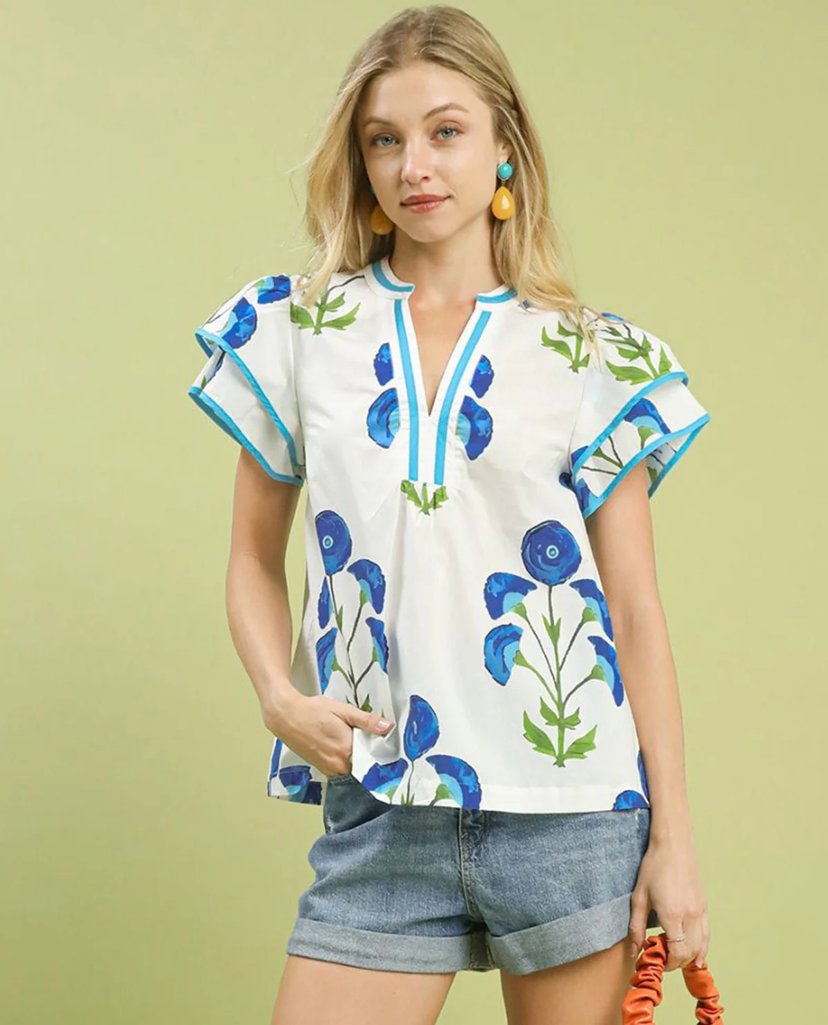 Blossom Meadow Print Top with Short Flutter Sleeves - Image 3