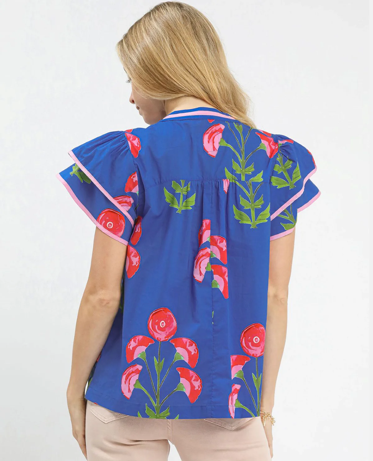 Blossom Meadow Print Top with Short Flutter Sleeves - Image 6