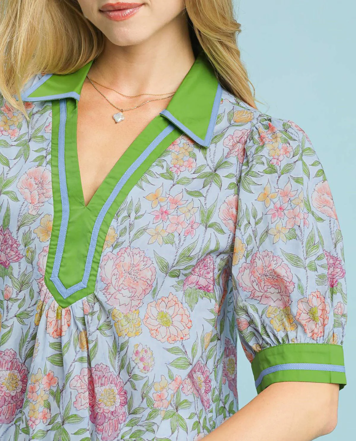 Umgee Mixed Floral Print Puff Sleeve Top - Image 4