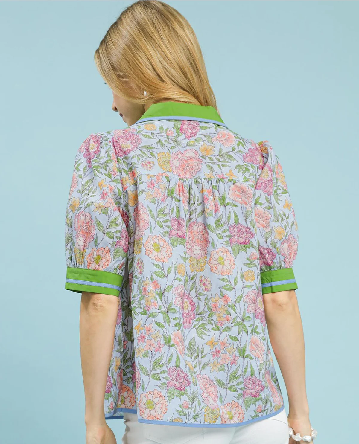 Umgee Mixed Floral Print Puff Sleeve Top - Image 5