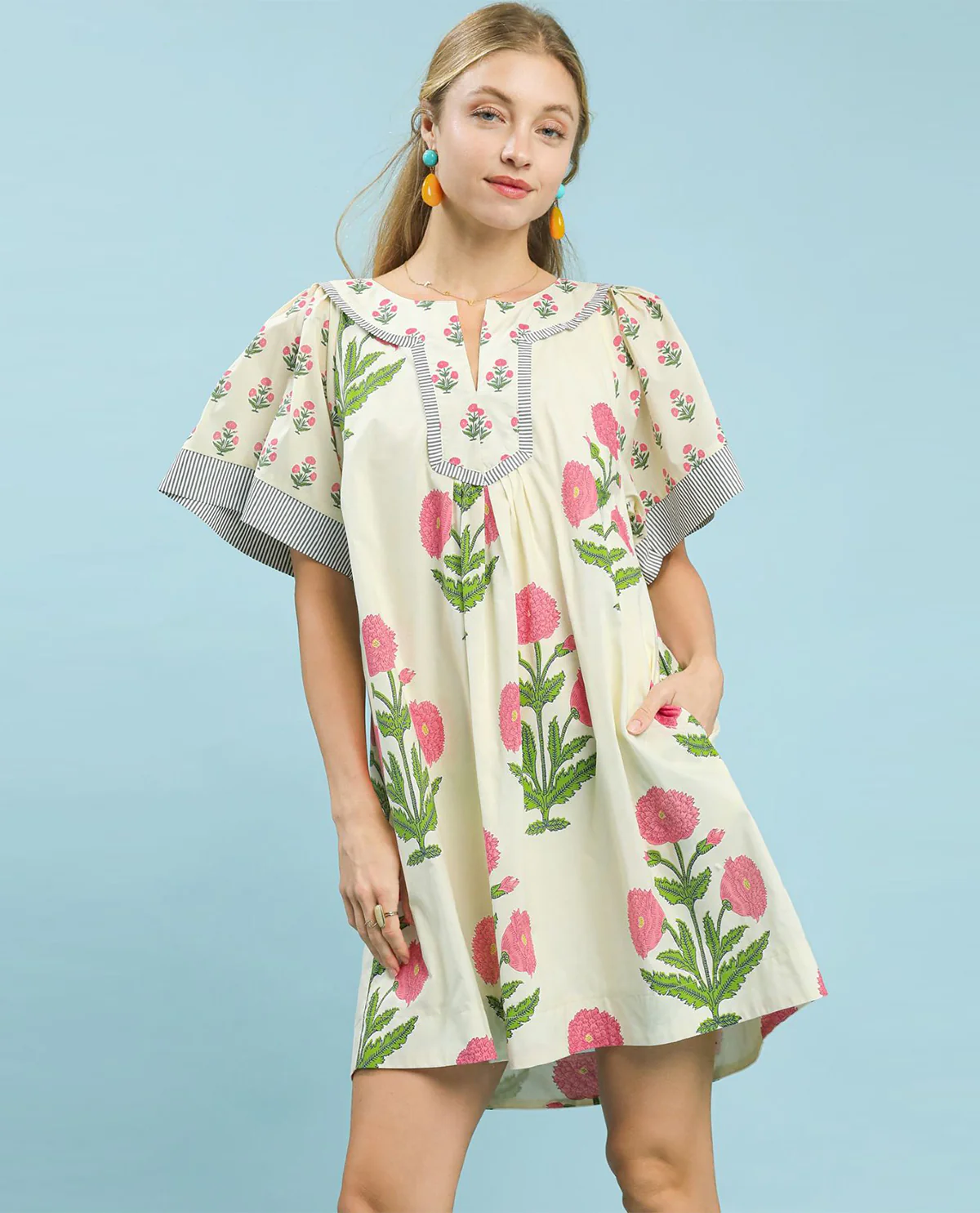 Umgee Floral Print Vneck Dress - Image 2