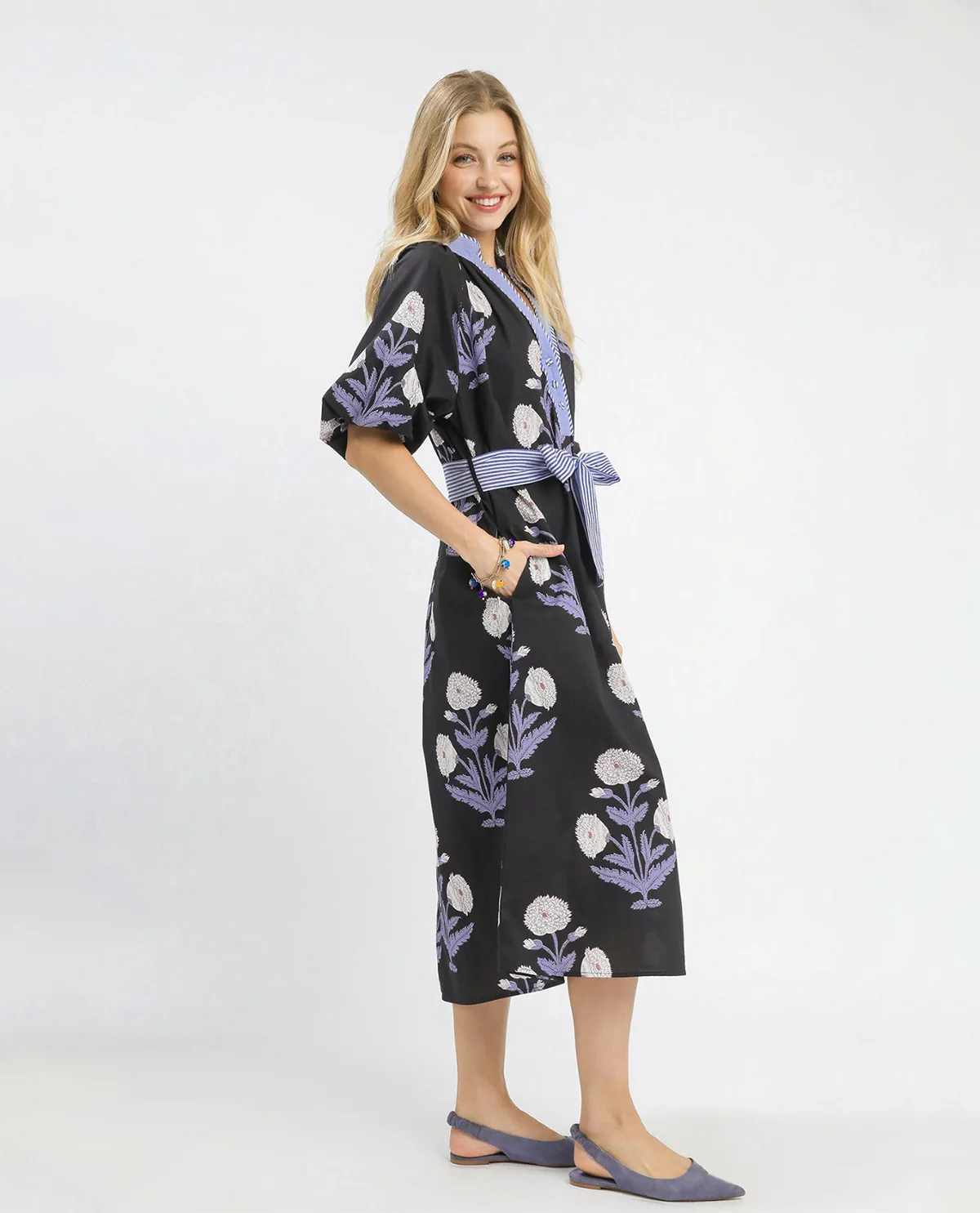 Umgee Floral Print V-neck Maxi Dress - Image 2