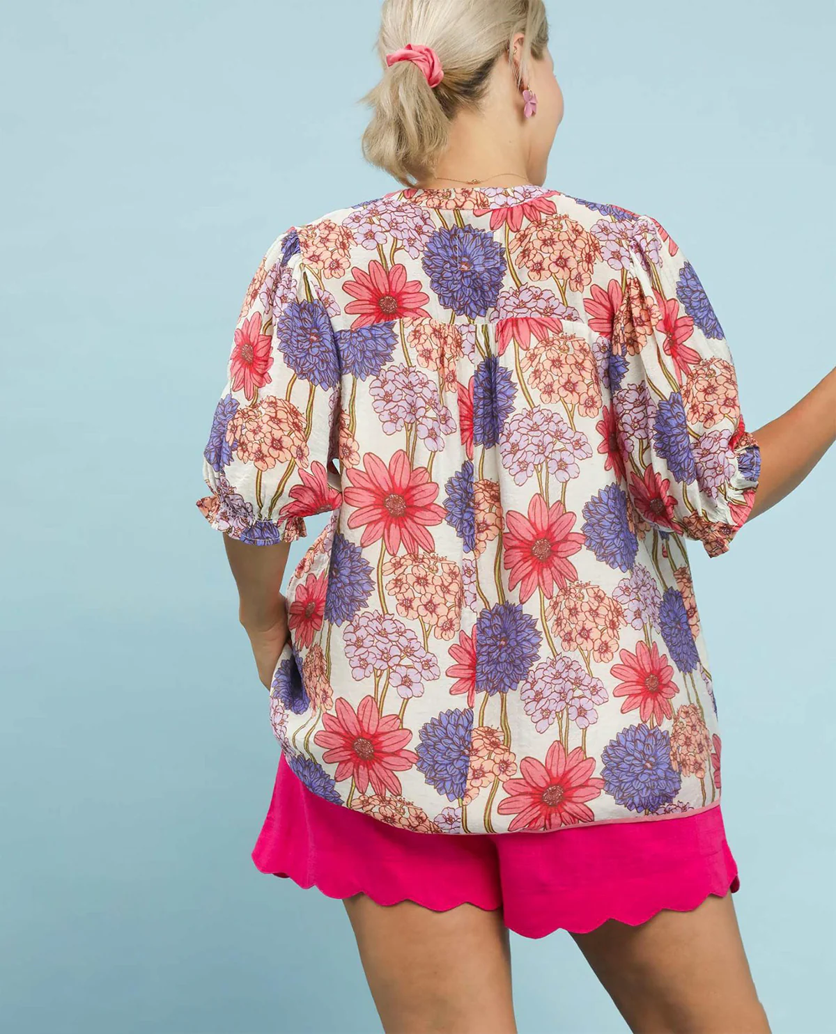 Umgee Floral Print Puff Sleeve Top Pink - Image 2
