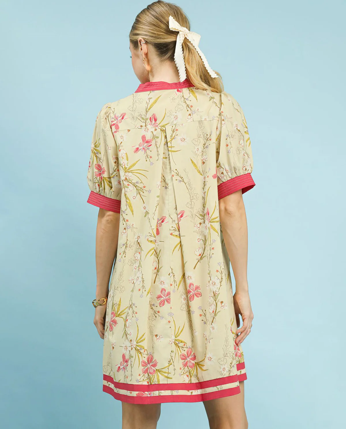 Umgee Floral Puff Sleeve Dress Yellow - Image 3