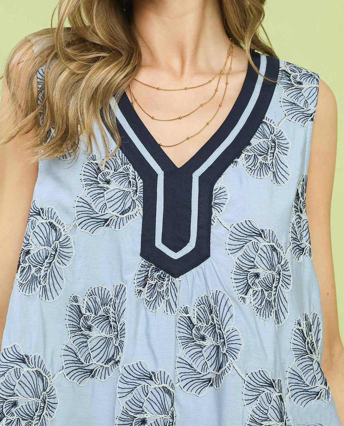Umgee Floral Sleeveless Dress Lt Blue - Image 2
