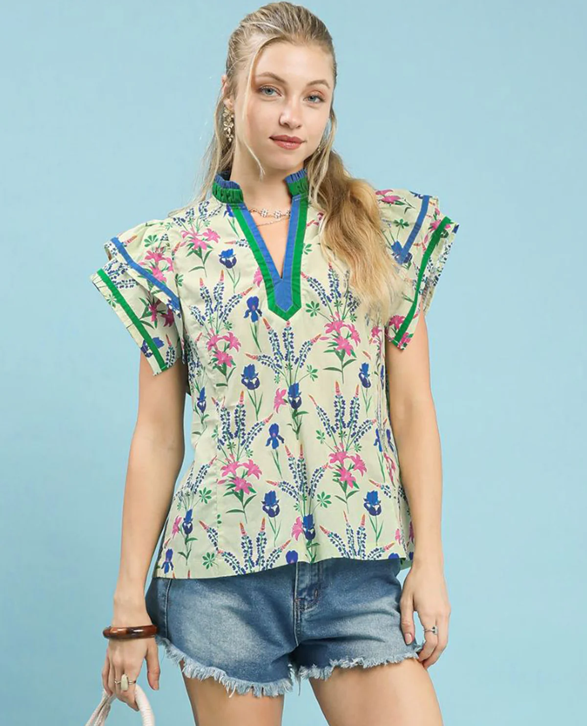 Floral Mix Print Top with Flutter Sleeves - Image 2
