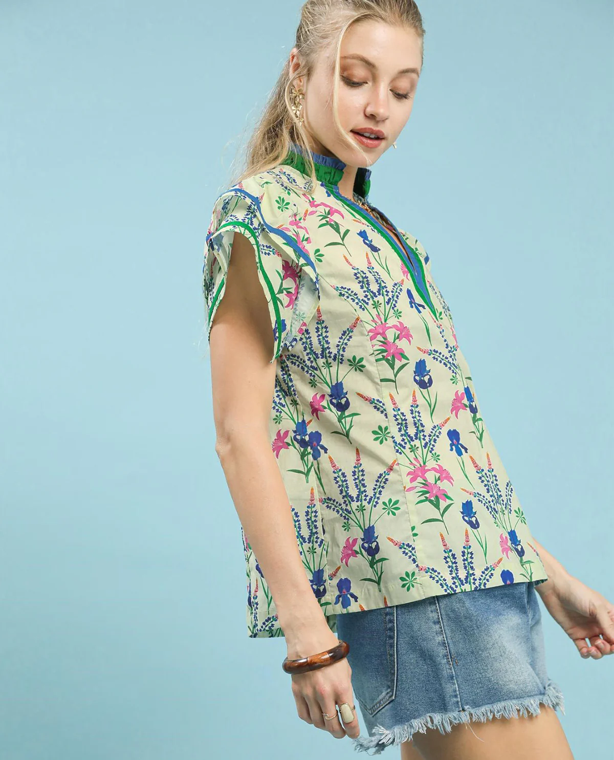 Floral Mix Print Top with Flutter Sleeves - Image 3