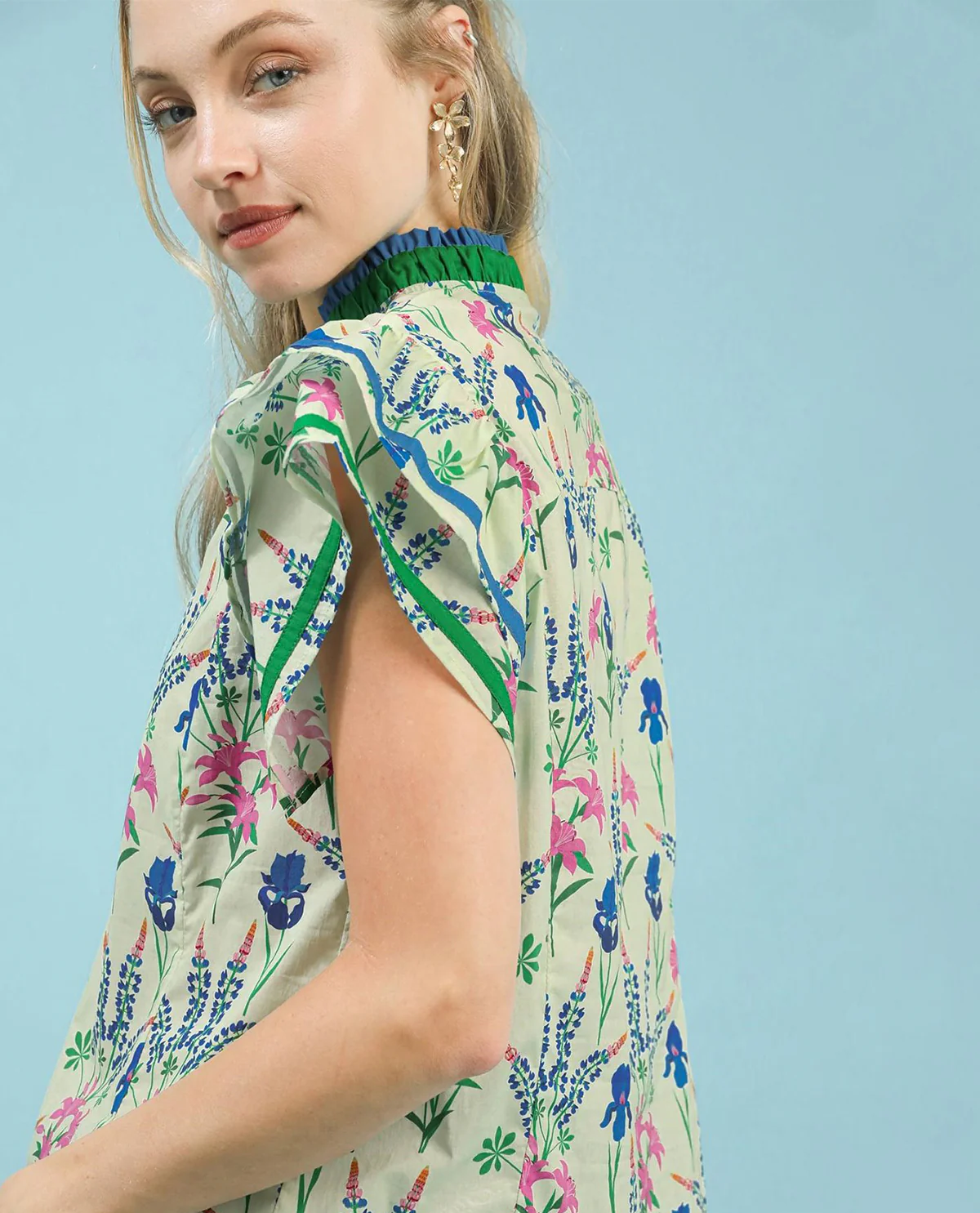Floral Mix Print Top with Flutter Sleeves - Image 4